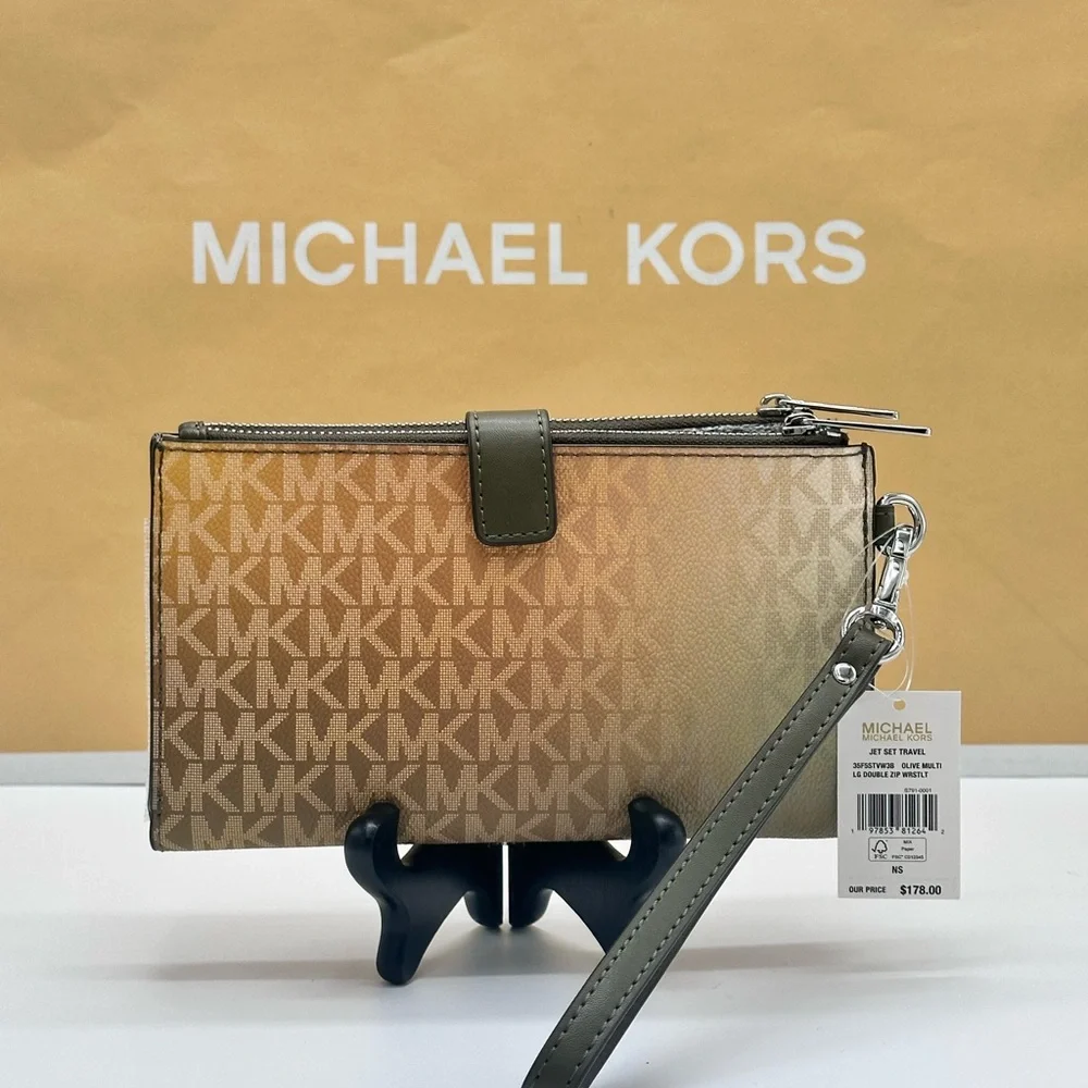 Michael Kors Olive Multi Double Zip Wristlet